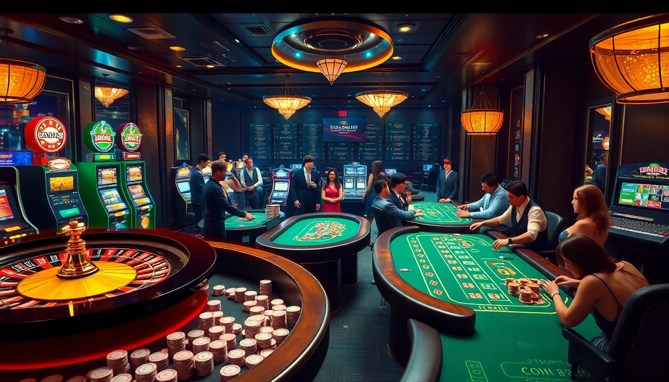 Engaged players enjoying various games at vaobet casino, showcasing excitement and luxury.