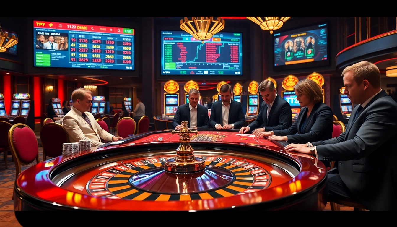 Engage in thrilling gameplay at a TPJ-themed casino, surrounded by vibrant poker tables and roulette.