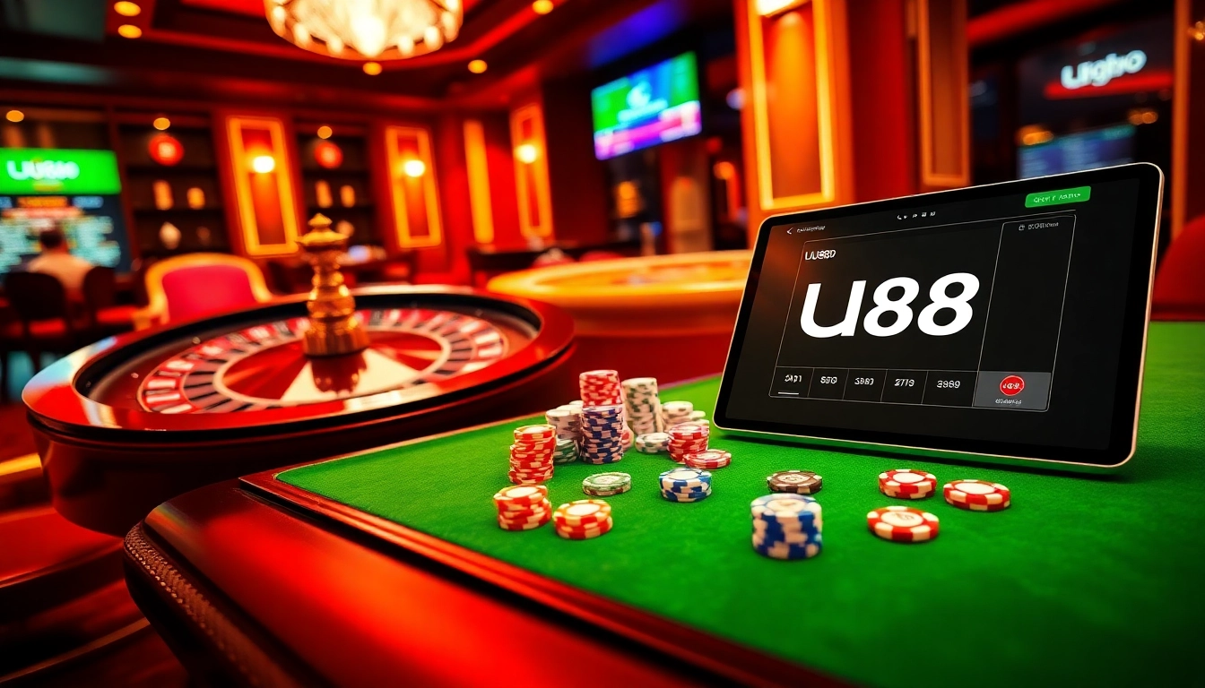 Experience thrilling gameplay with UU88 betting slips and vibrant poker chips on a casino table.