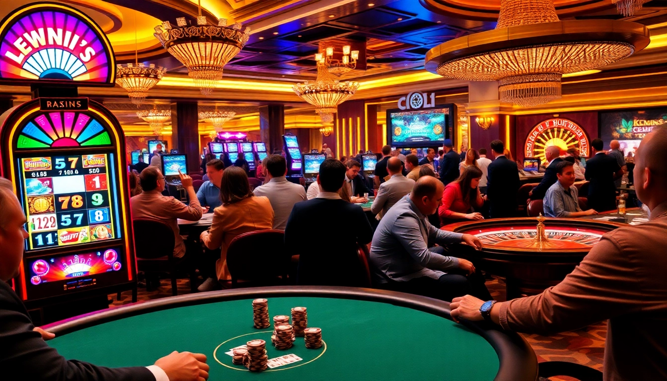 A vibrant casino gaming floor highlighting intense poker action at https://kwin.bio/, with players engaged and chips stacked high.