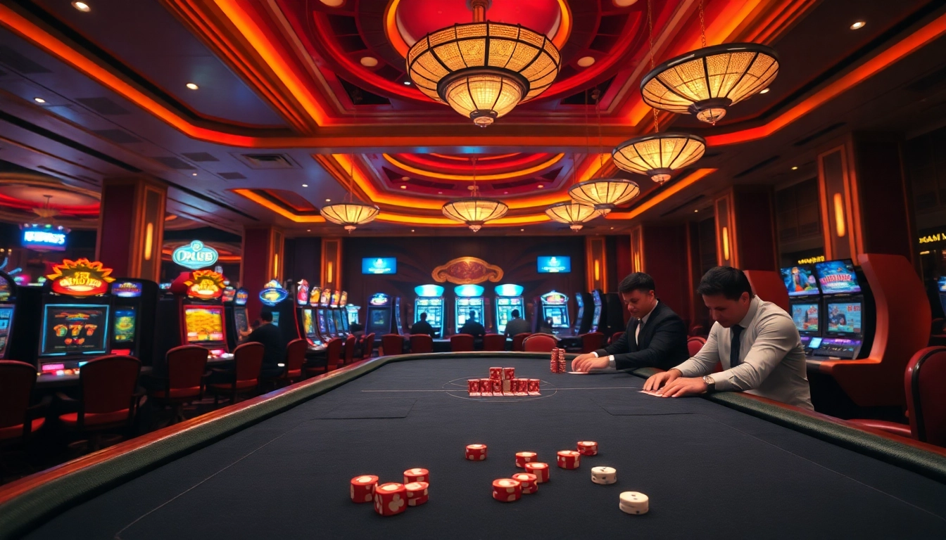 Experience thrilling action at https://pub88.com.de/ with luxurious casino tables and vibrant gaming elements.