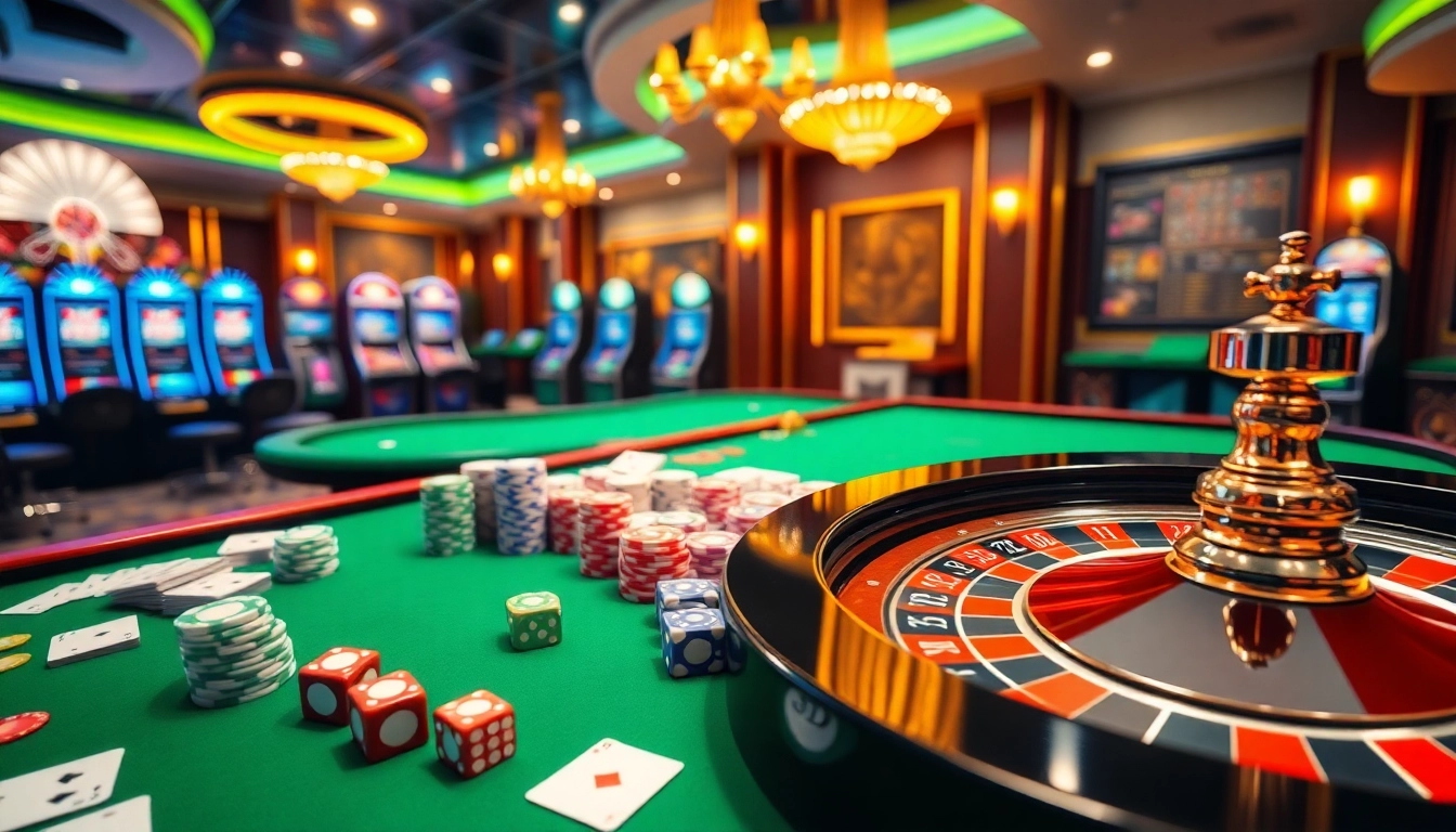 Experience the excitement of gambling at https://thabet77.org/ with vibrant casino tables, poker chips, and roulette.