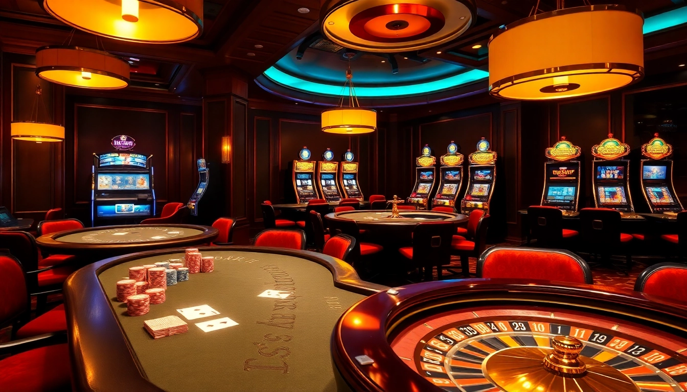 BL555 casino scene showcasing poker tables and vibrant gaming ambiance.