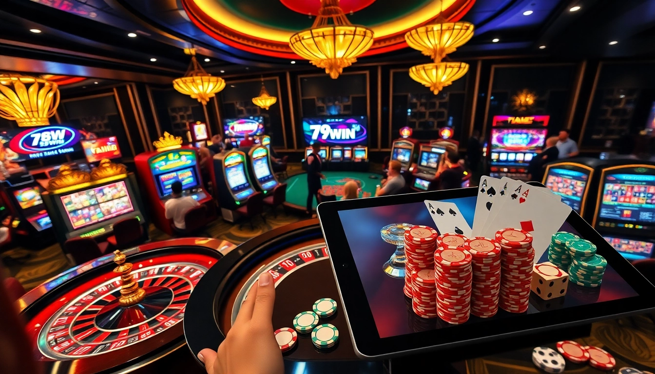High-stakes gaming at 789WIN casino featuring vibrant roulette and slot machines.