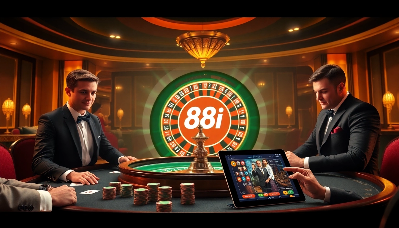 Experience the thrill of 88i with players engaging at a roulette table in an upscale casino.