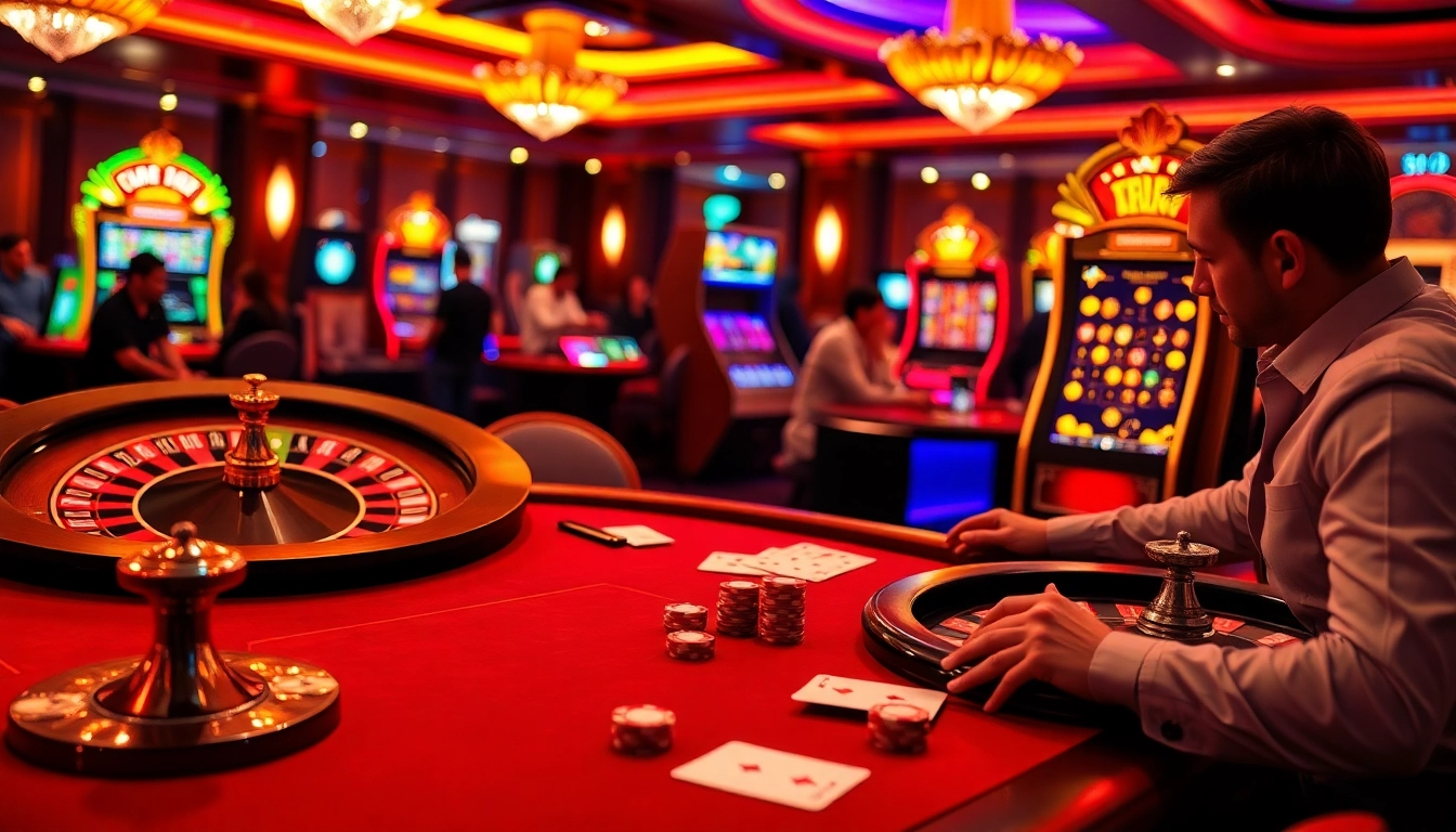 Experience the excitement of winning at https://bags168.com/ with a lively poker table, roulette wheel, and slot machine.
