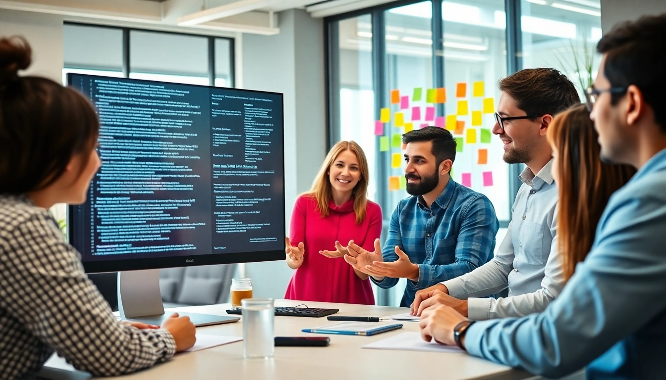 Engaged professionals from a website development agency collaborating on innovative web solutions.