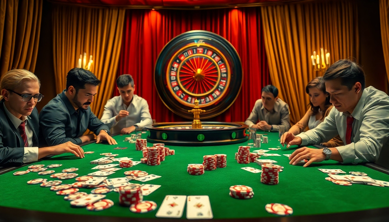 Experience the thrill of high-stakes poker at the S8 casino, showcasing luxurious tables and vibrant chips.