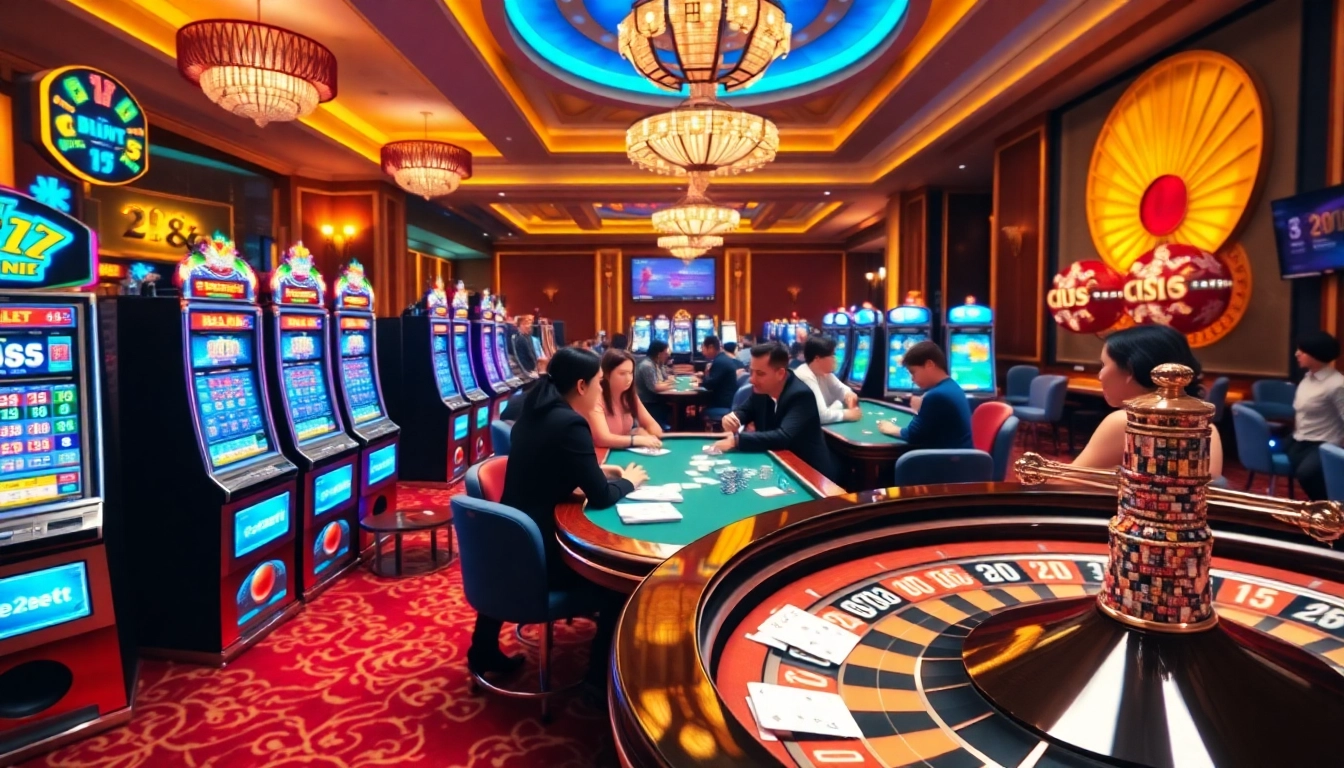 Experience the excitement of gambling at trang chủ e2bet with players at vibrant casino tables.