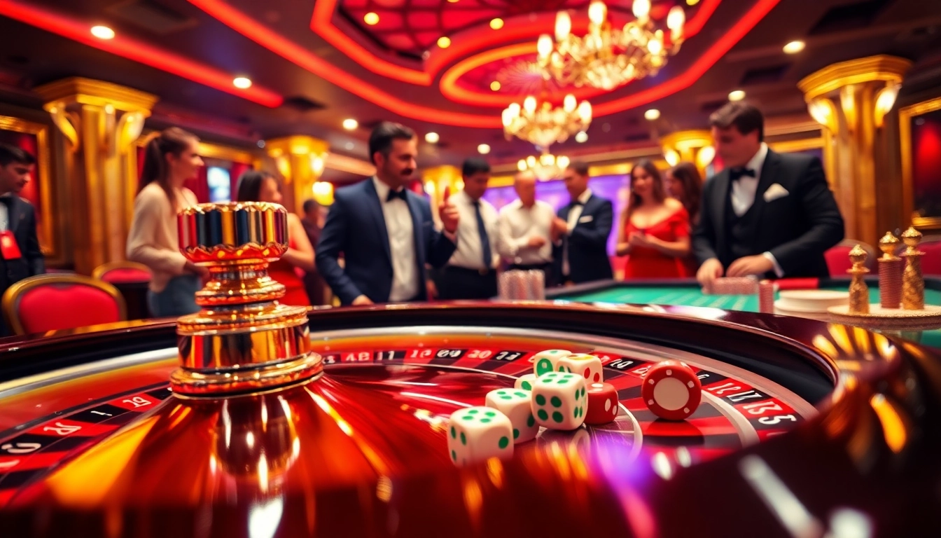 Players engaging with the vibrant lc88 casino scene featuring roulette, chips, and excitement.