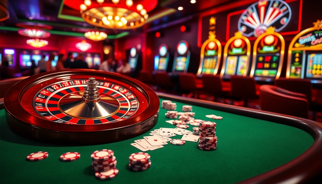Gamblers enjoying a thrilling experience at 79king casino with roulette and poker chips.