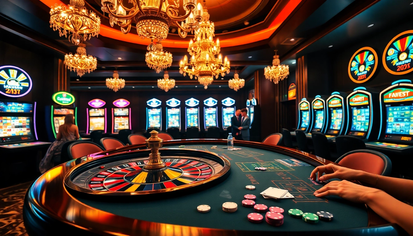 Experience the excitement of gambling at https://8kbettt.live/ with a vibrant casino scene featuring roulette and poker tables.