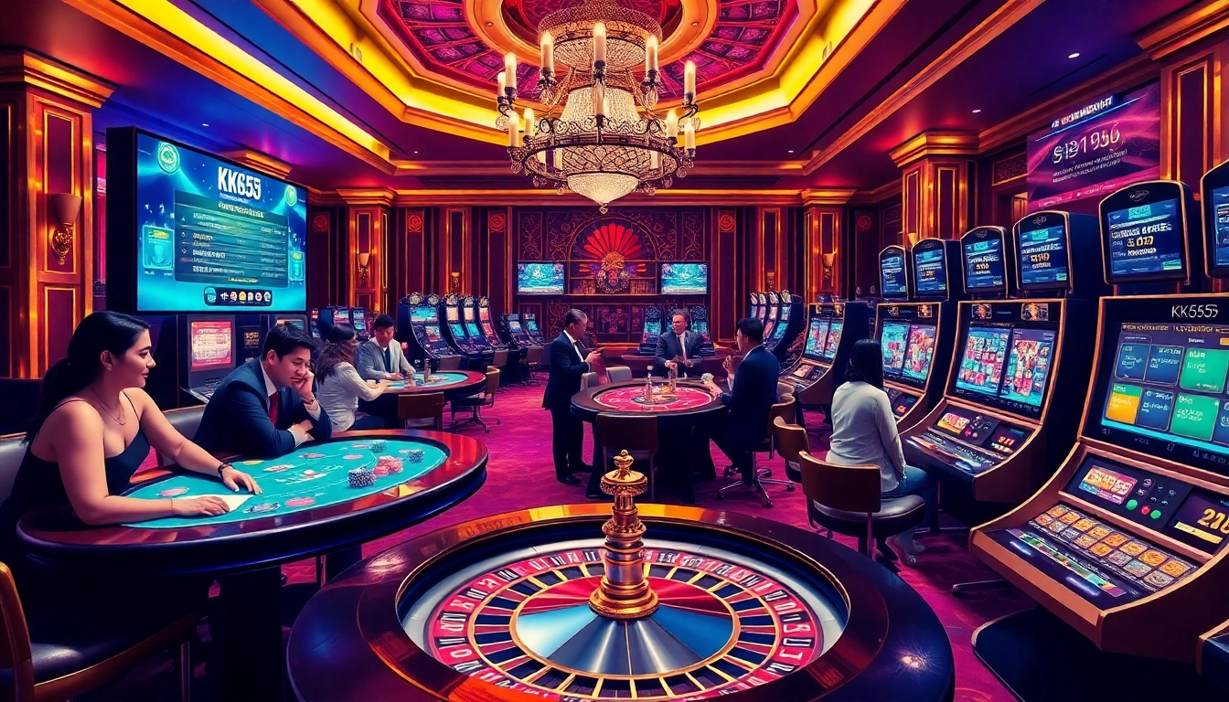 Engaging players at KK55, showcasing vibrant casino elements and an exciting online interface.