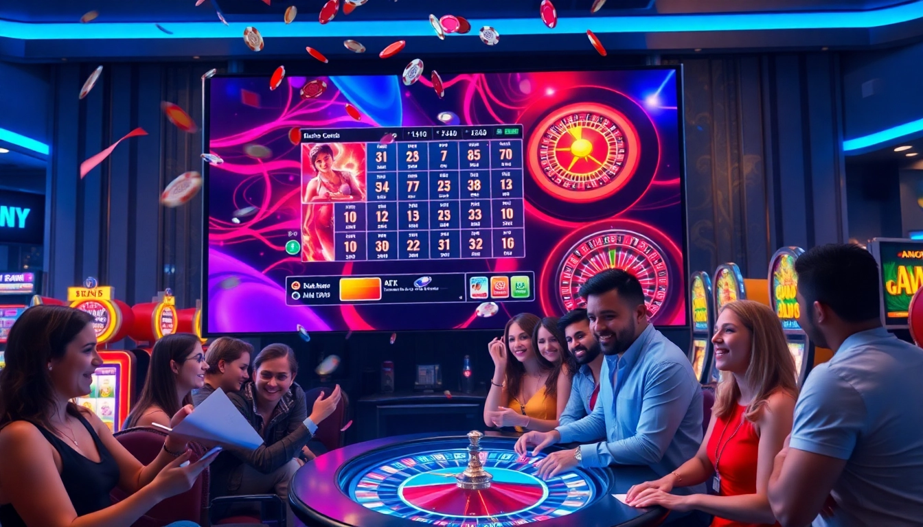 Experience the thrill of online gaming at trang chủ fly88 with vibrant casino visuals and excited players.