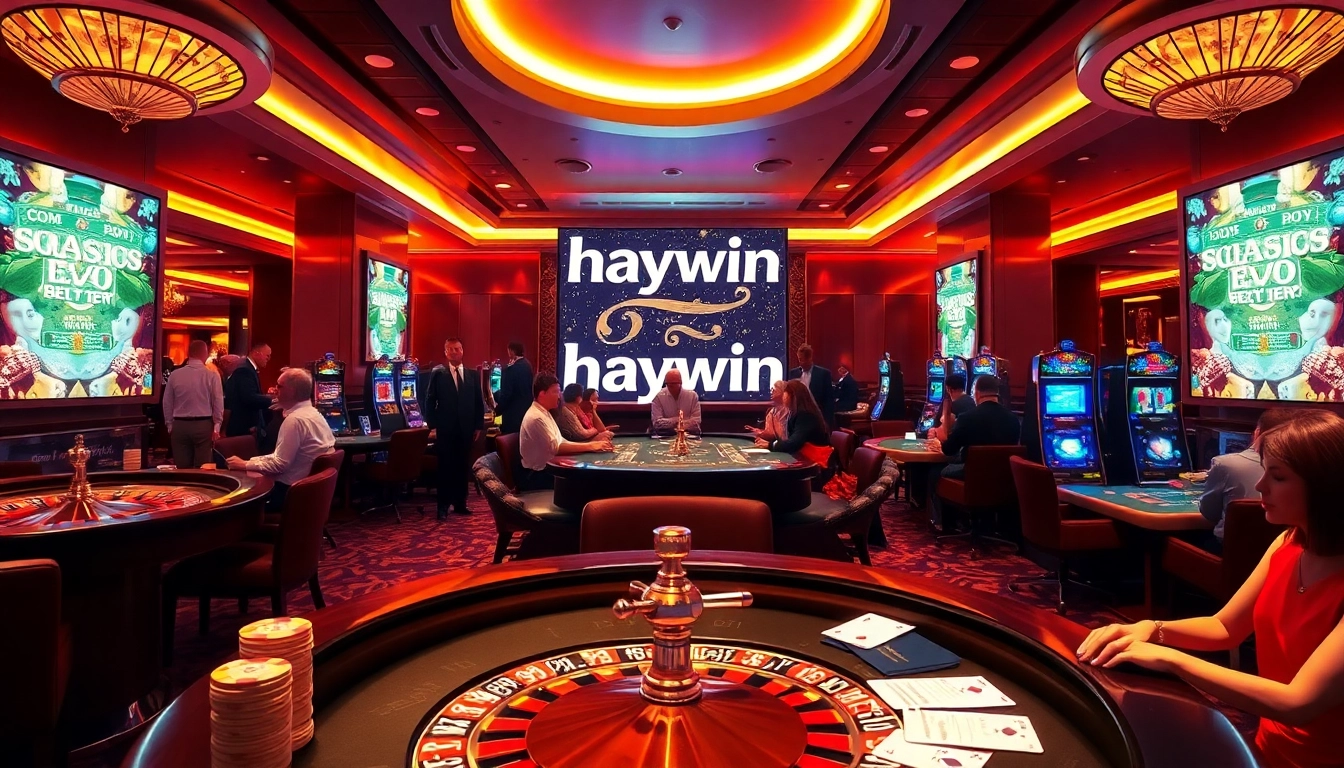 Experience the thrill of gaming at haywin's luxurious casino with vibrant tables and excited players.