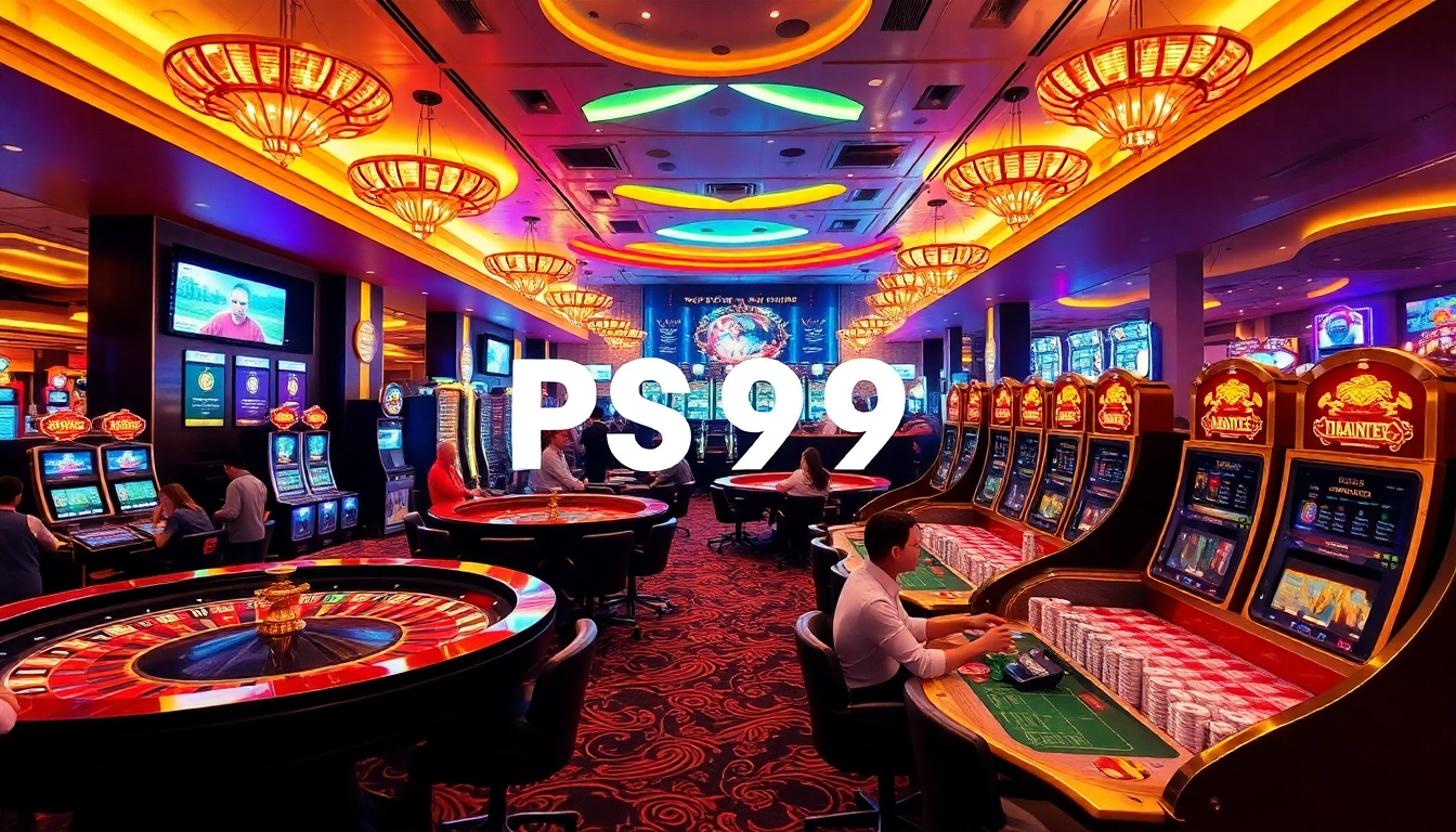 Experience the excitement of PS99 thể thao in a vibrant casino atmosphere with lively gamblers and gaming activities.