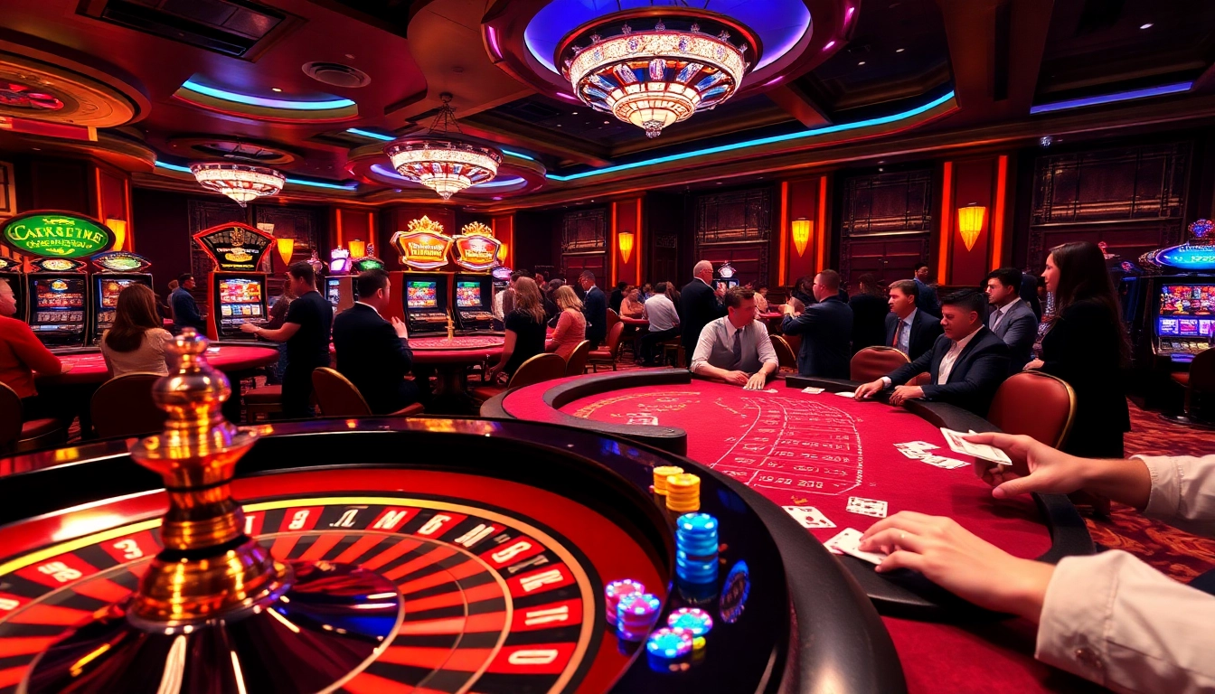 Players enjoying high-stakes gaming action at Luckywin club's vibrant casino atmosphere.