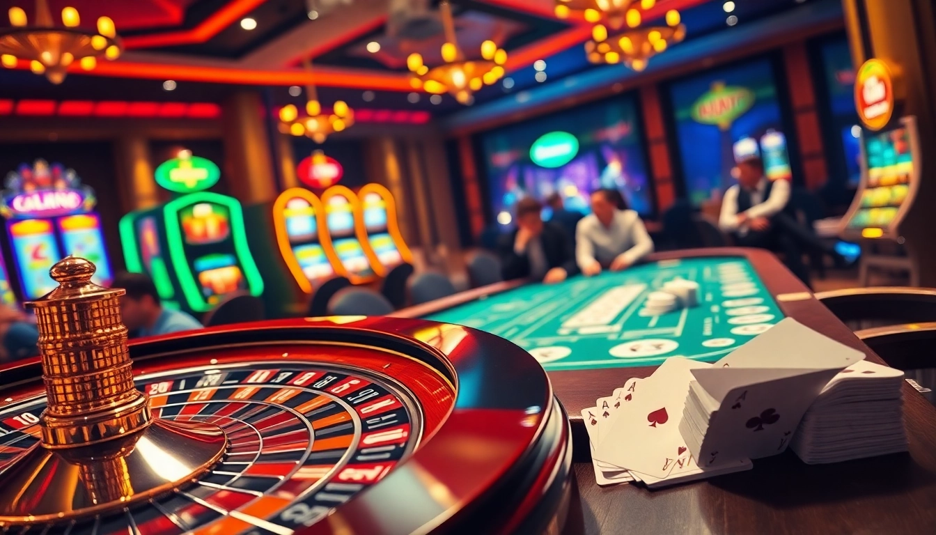 Experience the thrill of 79king as players engage at a luxurious casino table with poker cards and roulette.