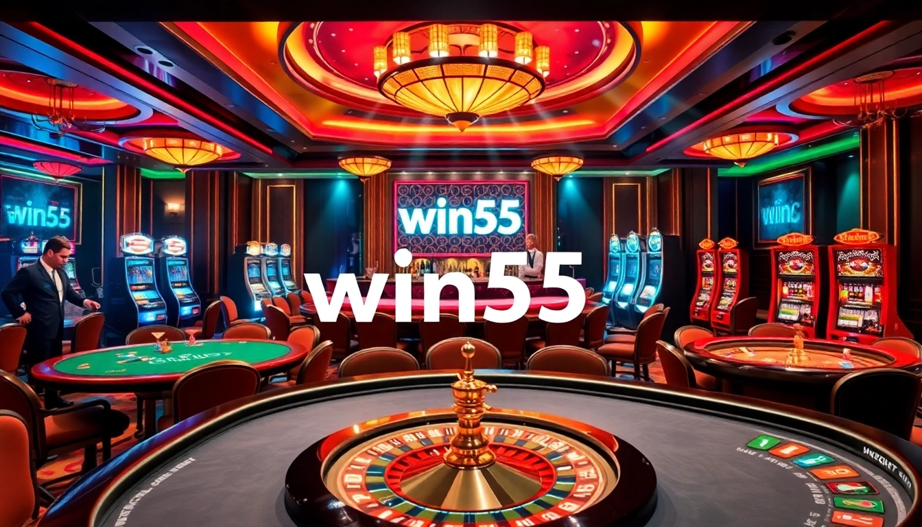 Players enjoying high-stakes games at a luxurious casino featuring win55 elements.