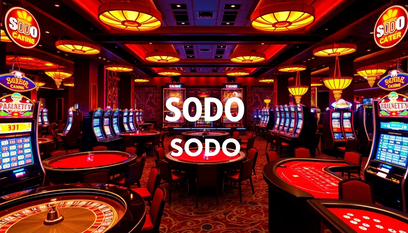 SODO casino scene featuring vibrant tables, glamorous lighting, and high-stakes gameplay excitement.
