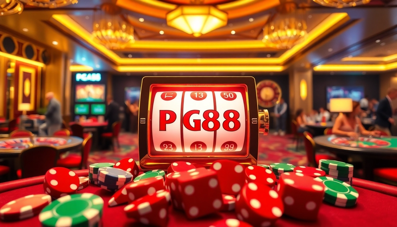 Excitement of pg88 slot gaming amidst a vibrant casino atmosphere.