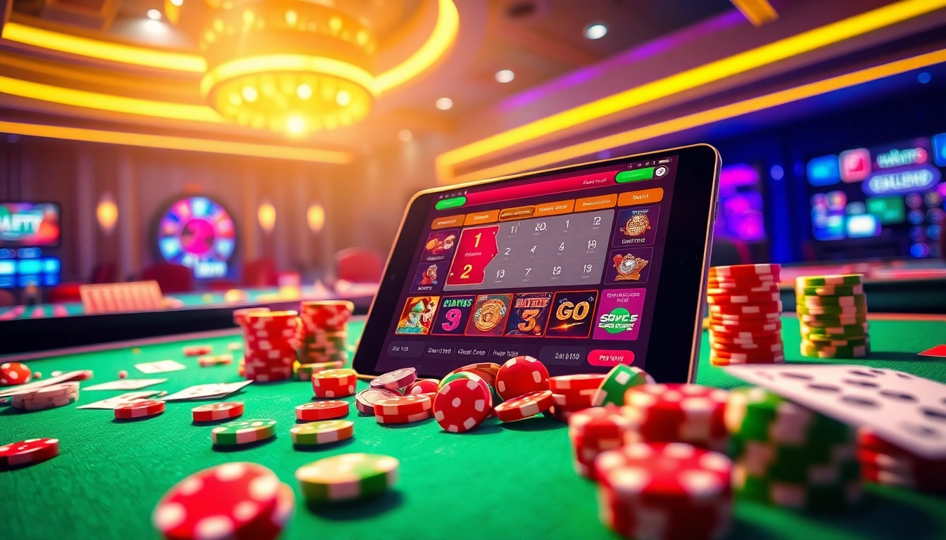 Experience the thrill of Go8 Link with vibrant casino elements including tables and chips.