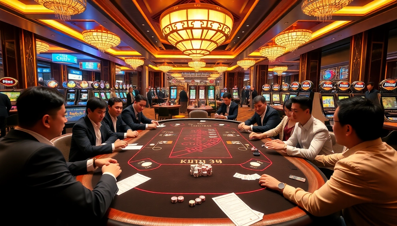 Tài xỉu MD5 players engaged in a thrilling game at a luxurious casino table.