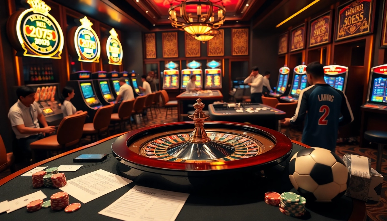 Kèo bóng đá nhà cái betting on a luxurious casino table with roulette and poker chips.