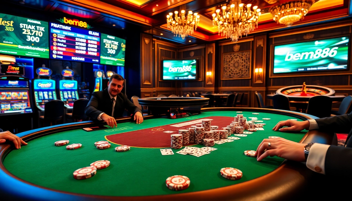 Join the excitement at bem88 with live dealer games, poker chips, and a vibrant casino ambiance.