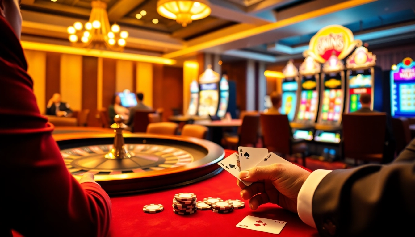 Engaging gambling scene featuring poker chips and cards showcasing c54.gb.net excitement and professionalism.