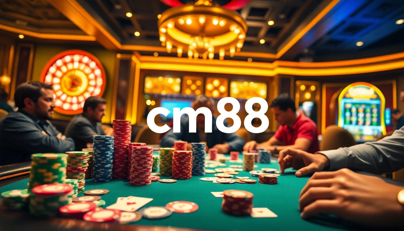 Experience the thrill of poker at cm88 with colorful chips and an exciting casino ambiance.