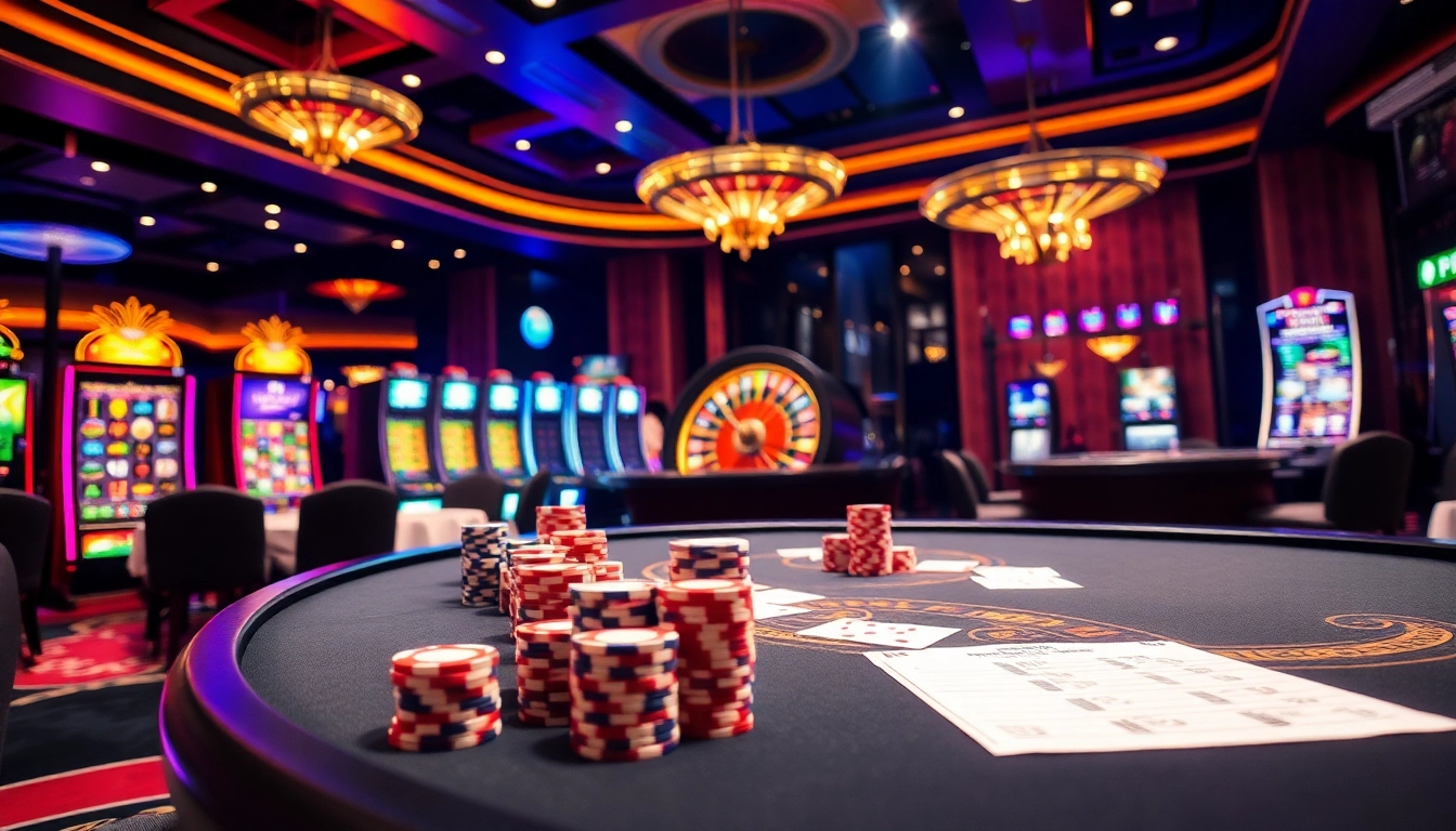 High-stakes poker action at a vibrant casino table featuring fun79 com chips and bets.