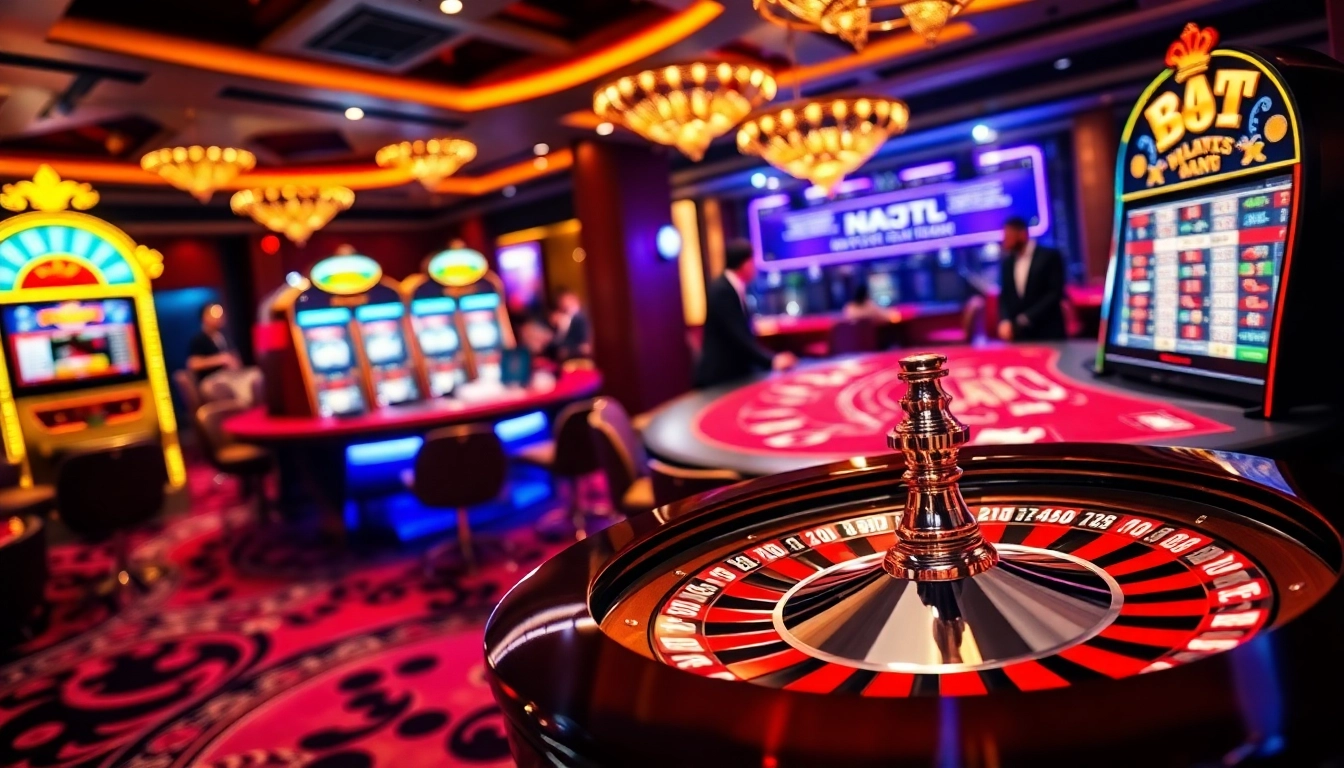 Play exciting games at EEJL casino with vibrant roulette and poker action in a luxurious setting.