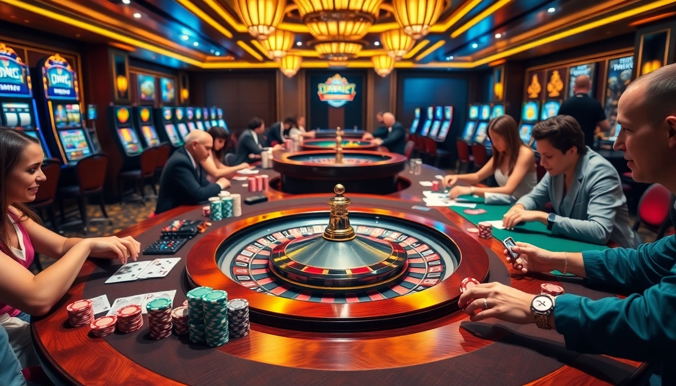 Experience thrilling gameplay at DN88's luxurious casino with poker chips and a roulette wheel.