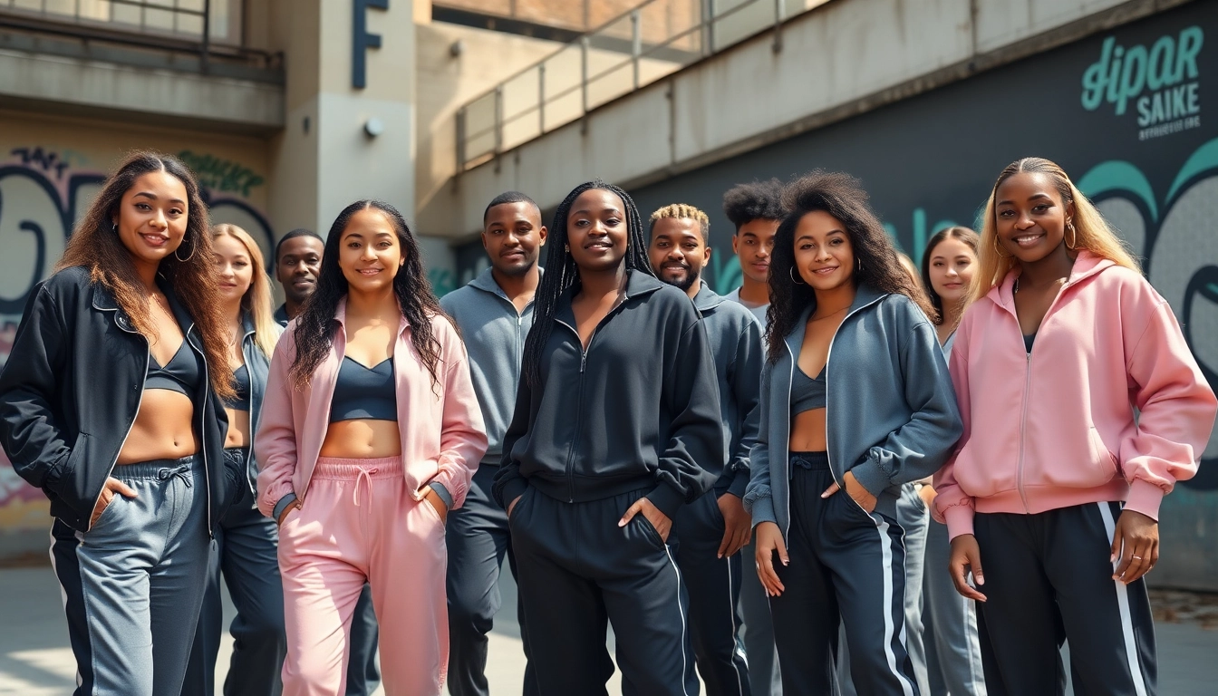 Stylish individuals in Essentials Tracksuits showcasing urban fashion trends