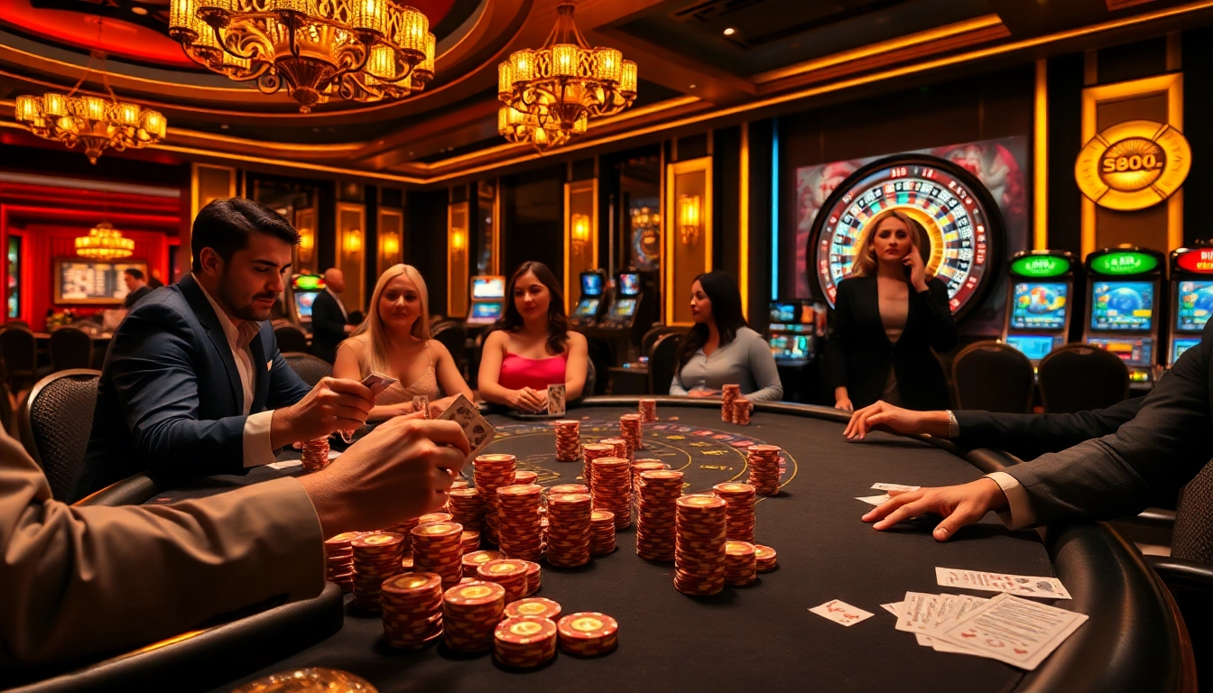 Exciting poker action at S804.COM with vibrant chips and a spinning roulette wheel.