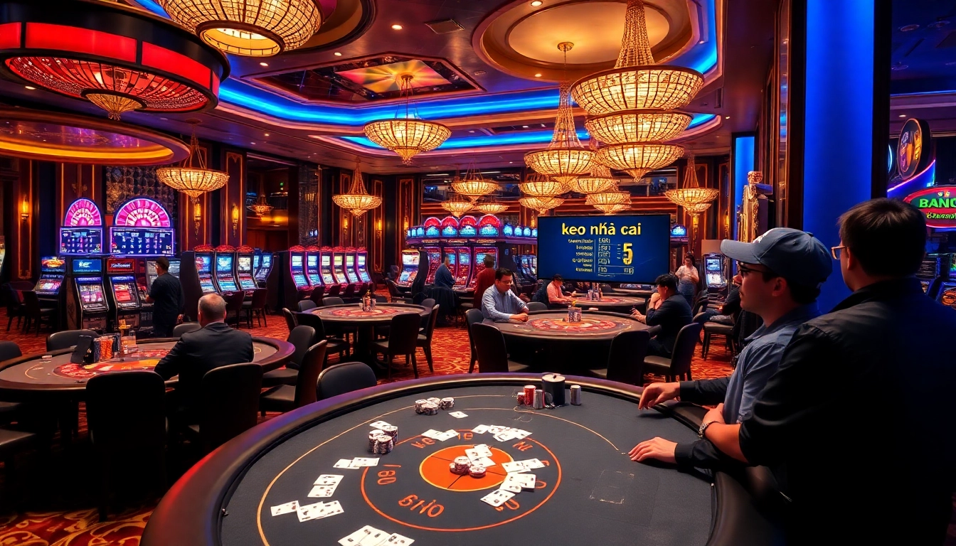 Players analyze keo nha cai 5 at luxurious casino tables, emphasizing excitement and strategy.