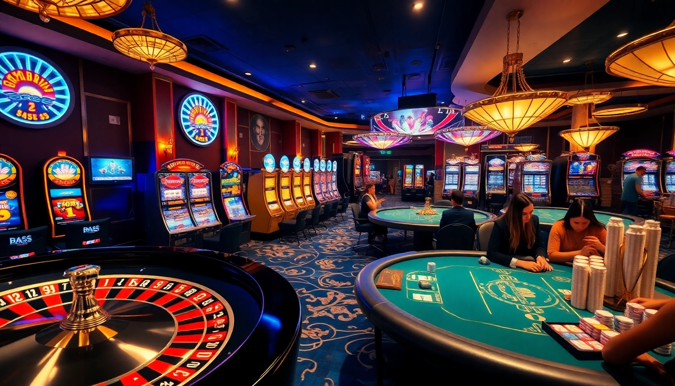 Experience thrilling gaming action at rikvip.gb.net with vibrant slot machines and roulette tables.