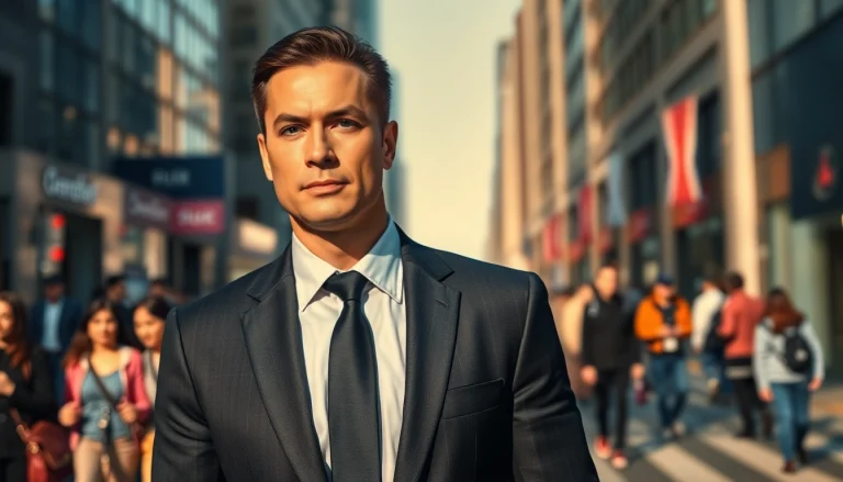 Bodyguard service providing security at a busy city street, showcasing professionalism and alertness.