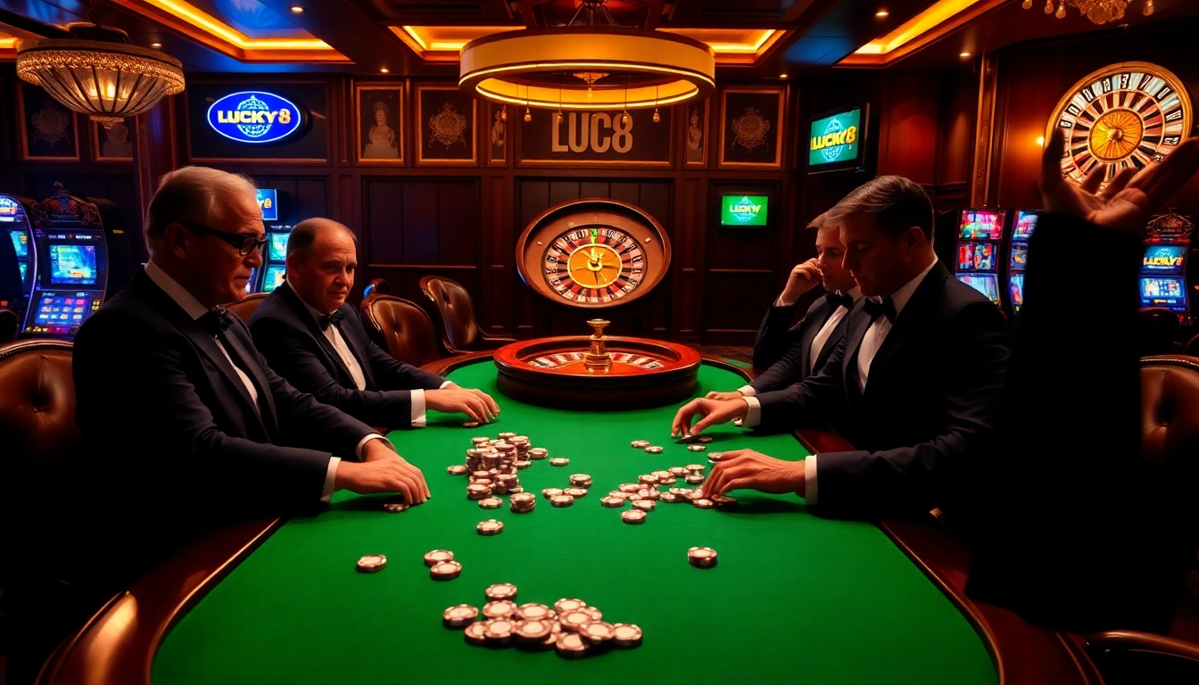 Người chơi cá cược tham gia trò poker tiền lớn tại casino LUCK8 với bầu không khí sống động.