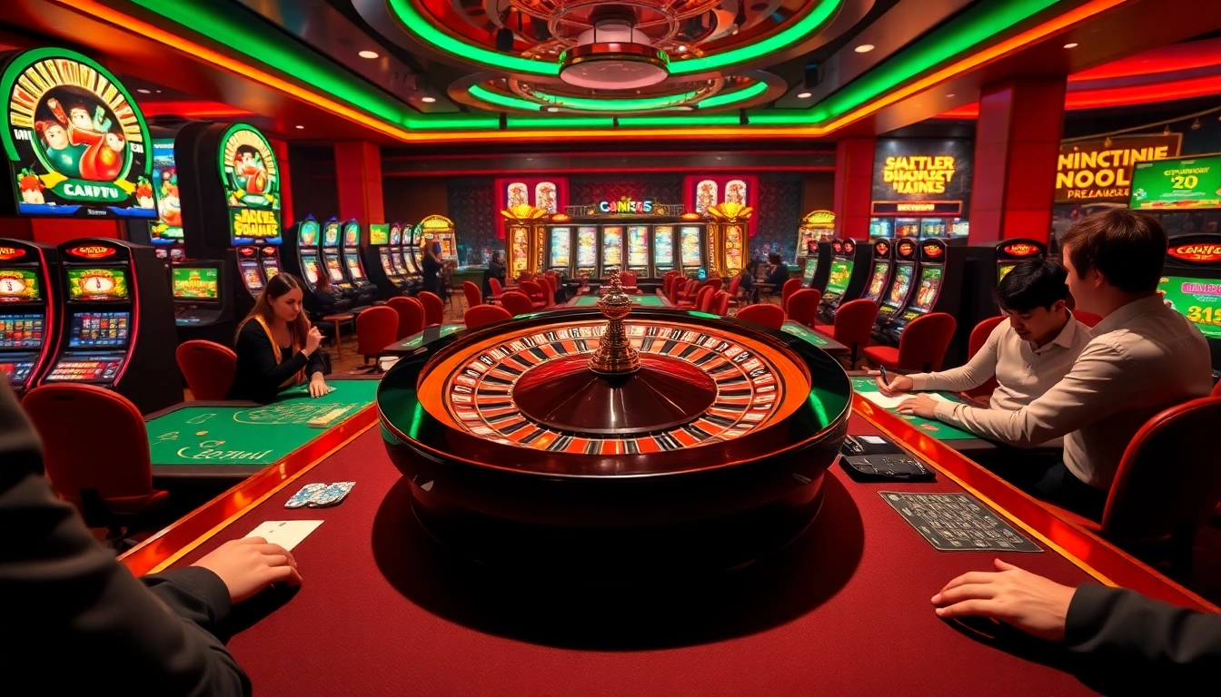Exciting gameplay scene at https://bet168.me/ with players engaged in blackjack and a dazzling roulette wheel.