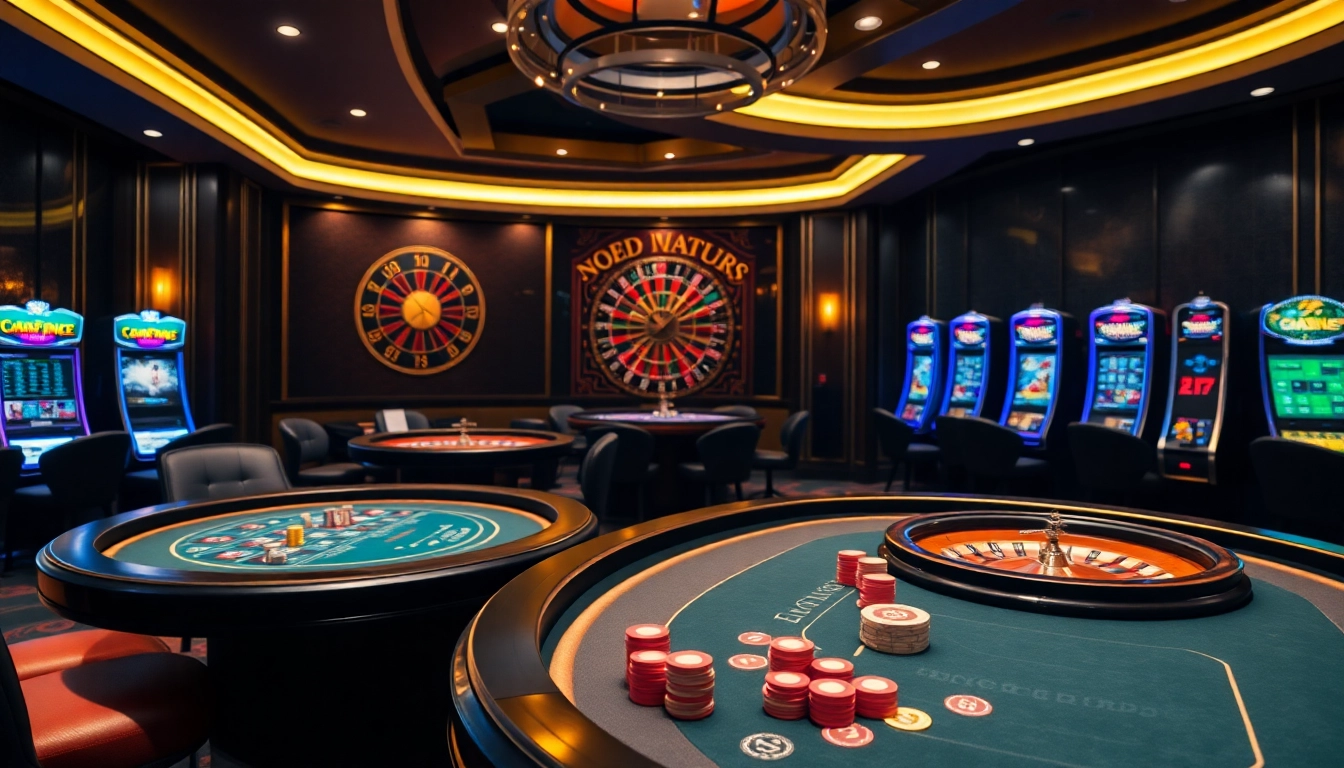 Exciting scene at nhà cái ok365 showcasing live casino tables and vibrant slot machines with professional ambiance.