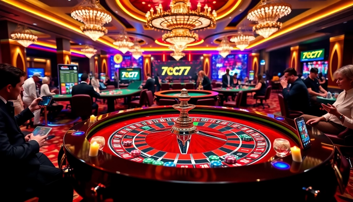 High-stakes players at a luxurious casino table showcasing the excitement of 7C77 betting.