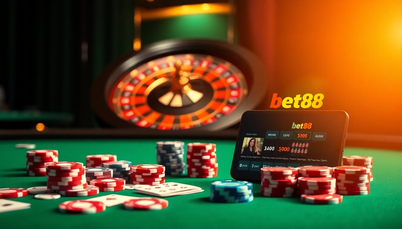 Experience high-stakes betting at Nhà cái uy tín Bet88 with vibrant gambling elements on display.