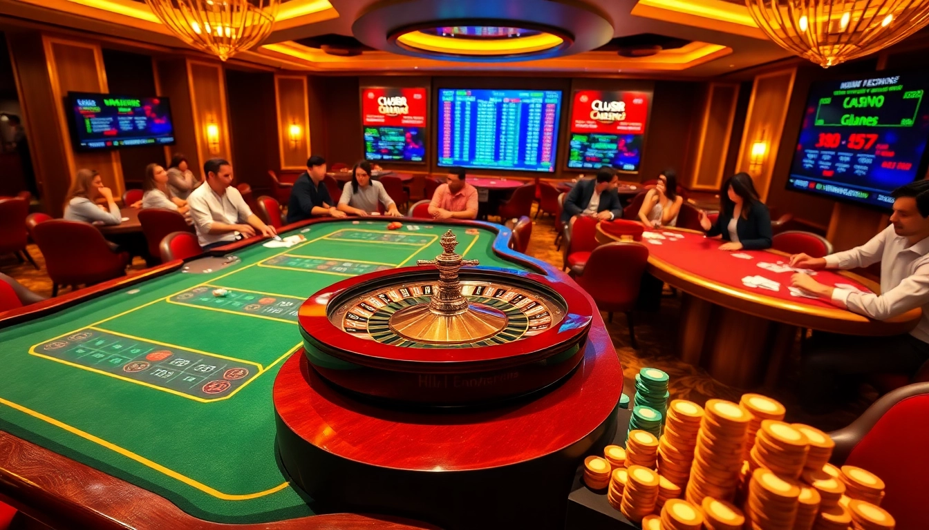 Betting action at https://lu88.soccer/ with vibrant casino atmosphere featuring roulette, poker tables, and eager players.