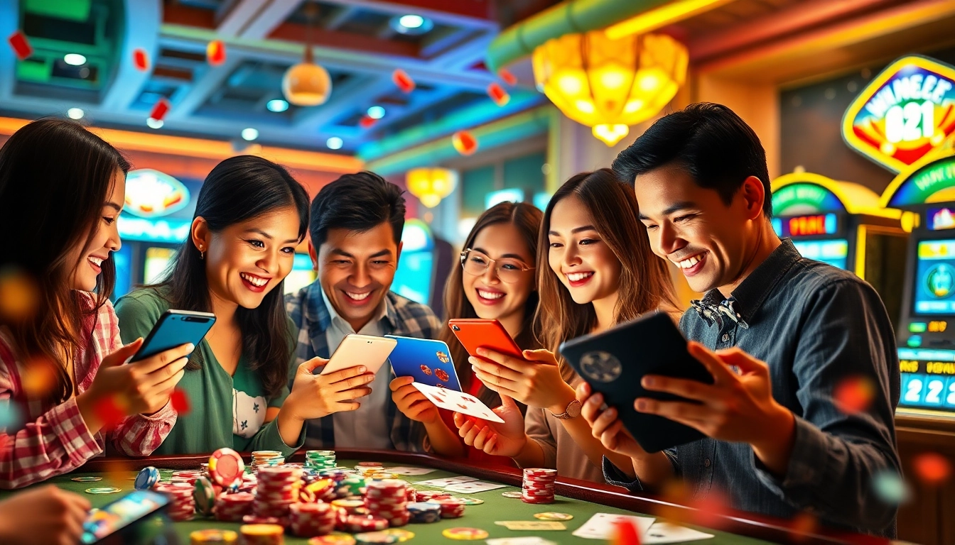Experience the excitement of online betting with winvn88.live app in a lively casino setting.