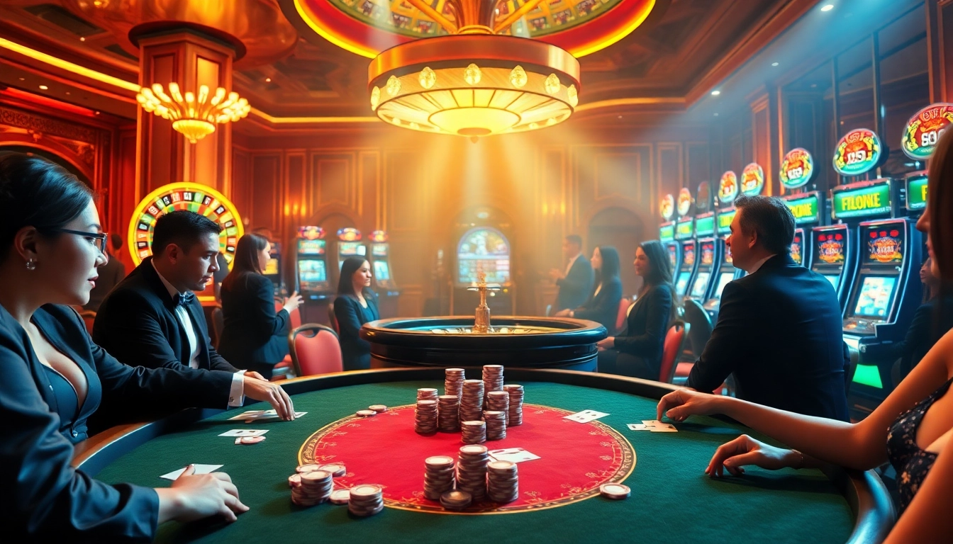 Experience the thrill of high-stakes poker at https://big88.sa.com with vibrant chips and cards in a luxurious casino setting.
