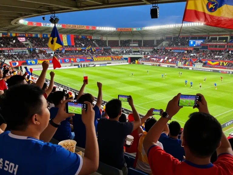 Cakhiatv fans cheering in vibrant stadium during live football match.