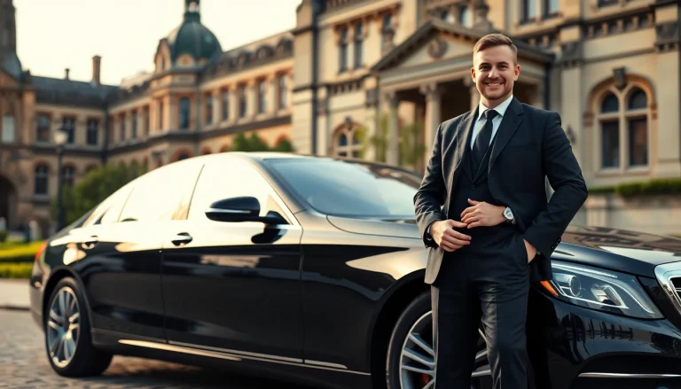 Chauffeur Hire Nottingham service featuring a professional chauffeur by a luxury car.