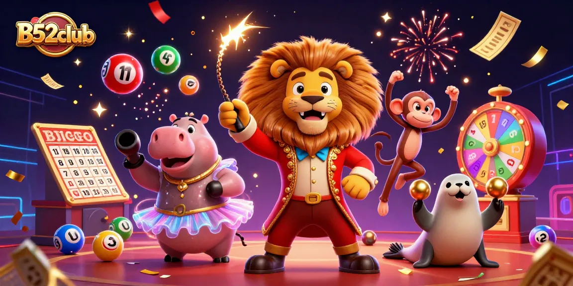 B52club brings excitement with colorful lottery elements and vibrant characters in a thrilling casino scene.